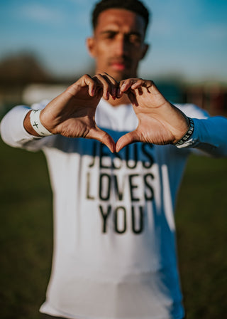 'Jesus Loves You' Long Sleeve Base Layer White/Black