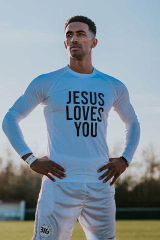 'Jesus Loves You' Long Sleeve Base Layer White/Black