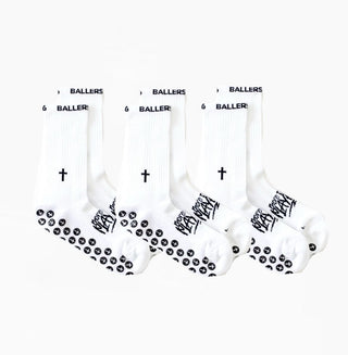 3 Pack Ballers In God Performance 'Cross' Socks White