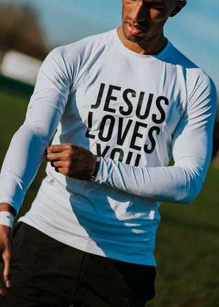 'Jesus Loves You' Long Sleeve Base Layer White/Black