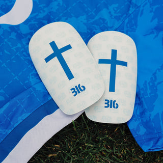 Ballers In God 'Cross' Shin pads White/Blue