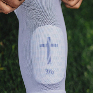 Ballers In God 'Cross' Shin pads White/Blue
