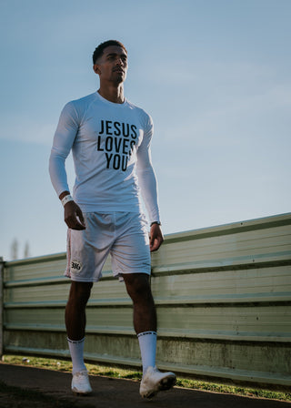 'Jesus Loves You' Long Sleeve Base Layer White/Black