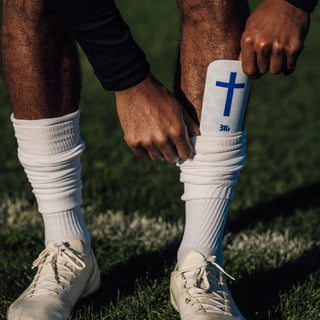Ballers In God 'Cross' Shin pads White/Blue