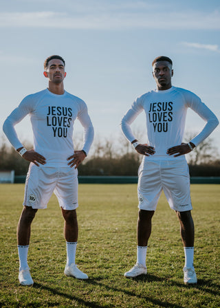 'Jesus Loves You' Long Sleeve Base Layer White/Black