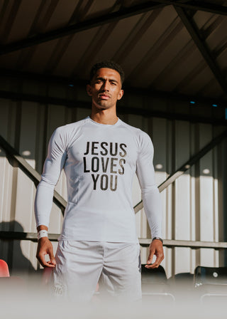 'Jesus Loves You' Long Sleeve Base Layer White/Black
