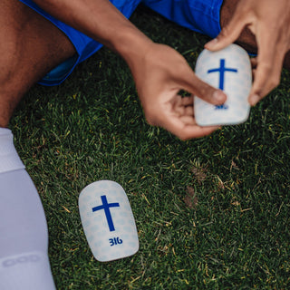 Ballers In God 'Cross' Shin pads White/Blue
